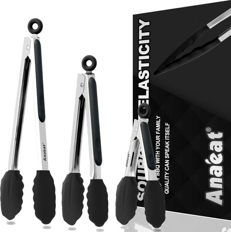 Black Silicone Locking Tongs Set - 3-Piece