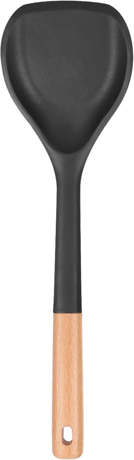 Black Silicone Wok Spatula with Wood Handle
