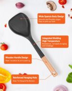 Black Silicone Wok Spatula with Wood Handle