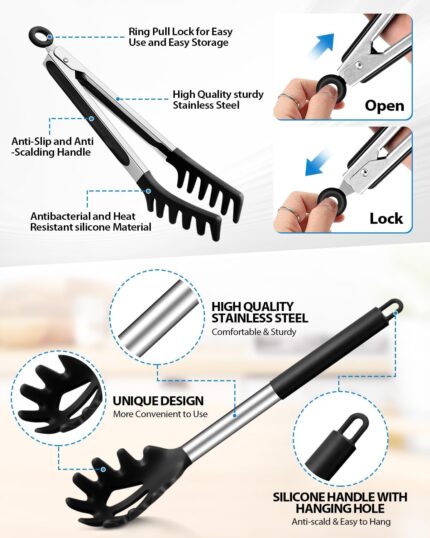 Black Silicone Pasta Utensil Set - 2-Pack