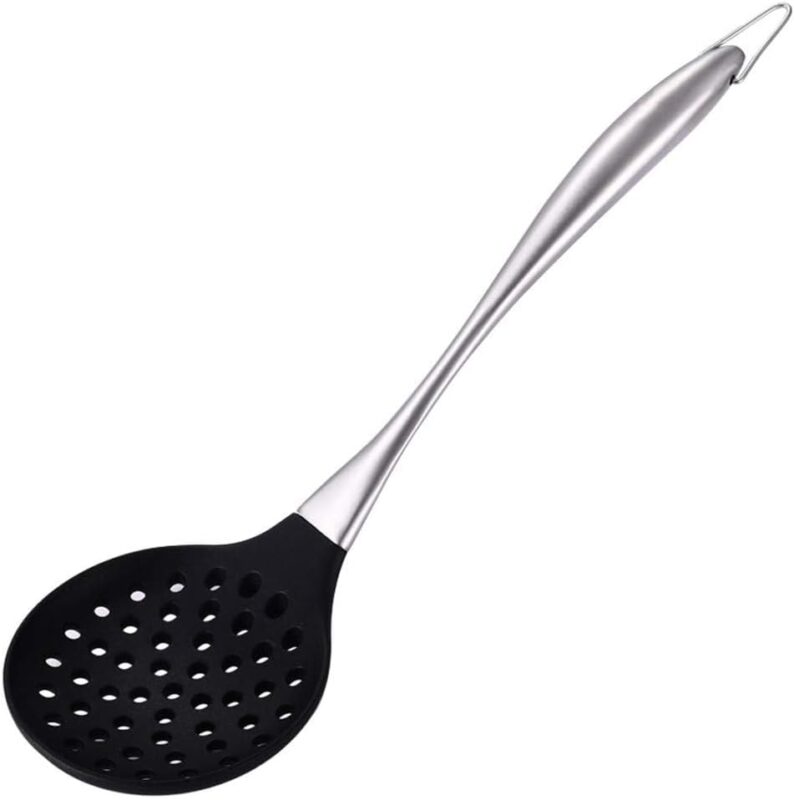 Black Silicone Wok Skimmer with Steel Handle
