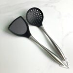 Black Silicone Wok Skimmer with Steel Handle