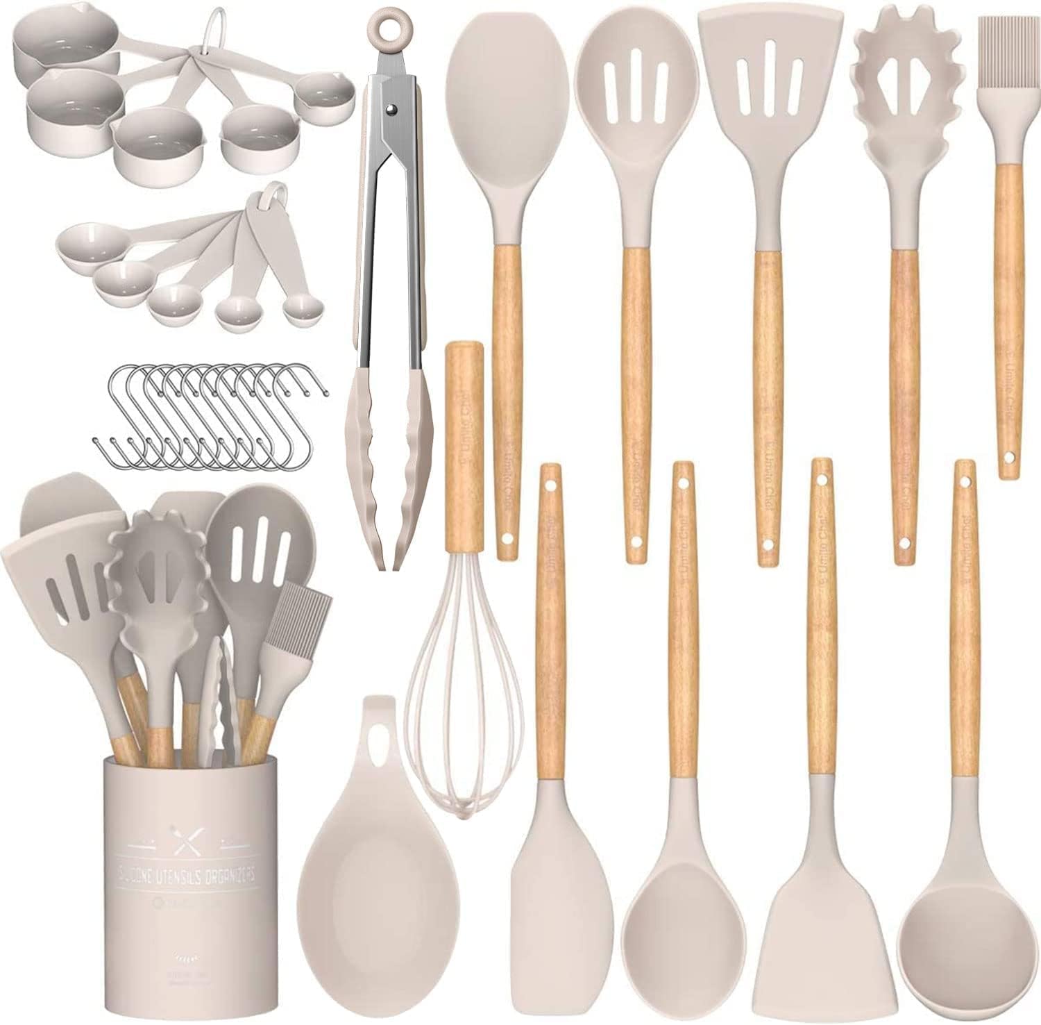 Khaki Silicone Wood Utensil Set Khaki Silicone Wood Utensil Set