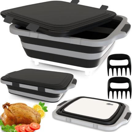 Collapsible BBQ Prep Tub with Meat Claws