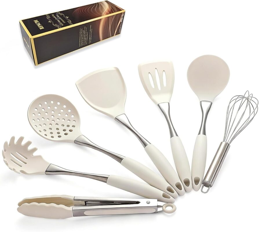 White Silicone Steel Utensil Set