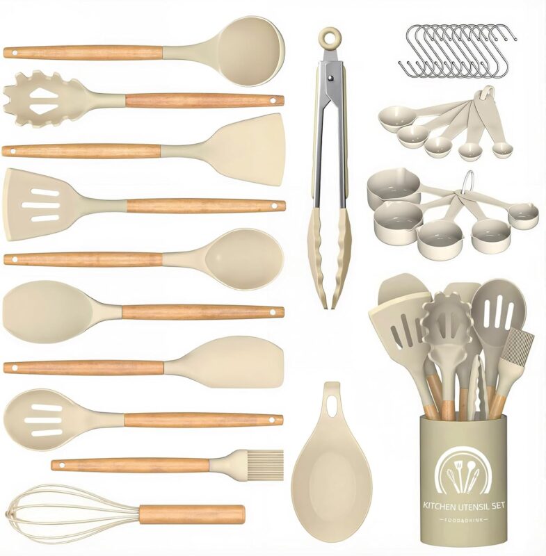 Khaki Silicone Cooking Utensil Set - 33-Piece