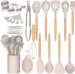 Khaki Silicone Wood Utensil Set