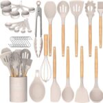 Khaki Silicone Wood Utensil Set
