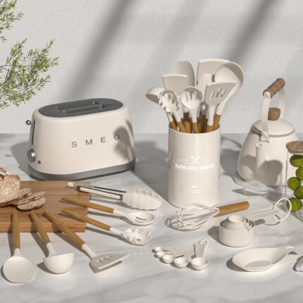 Khaki Silicone Wood Utensil Set