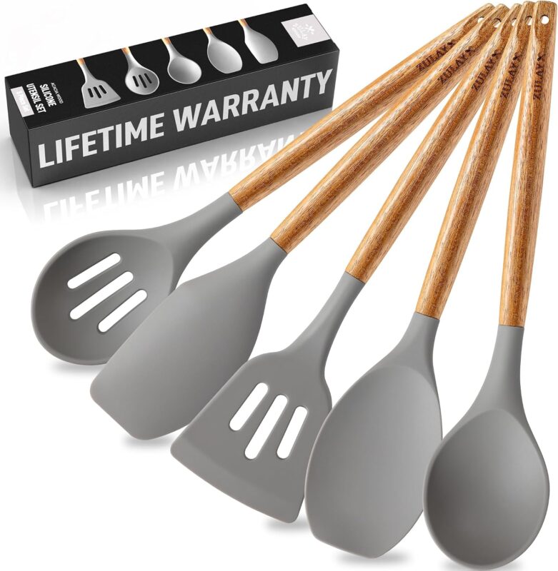 Grey Silicone Acacia Utensil Set